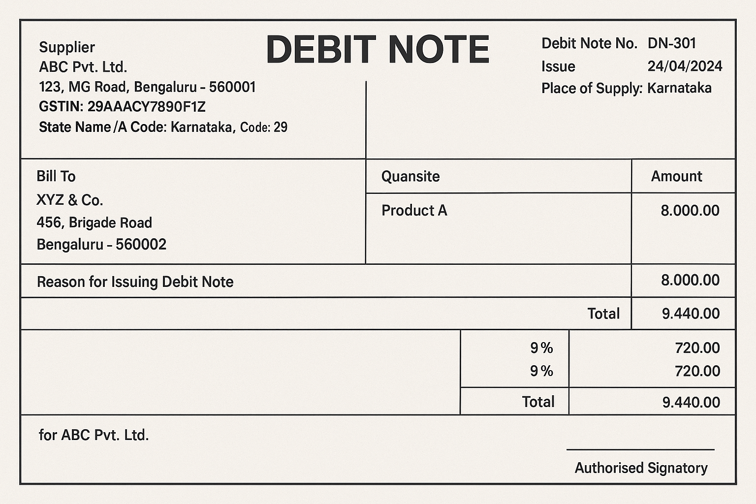 Debit Note Image